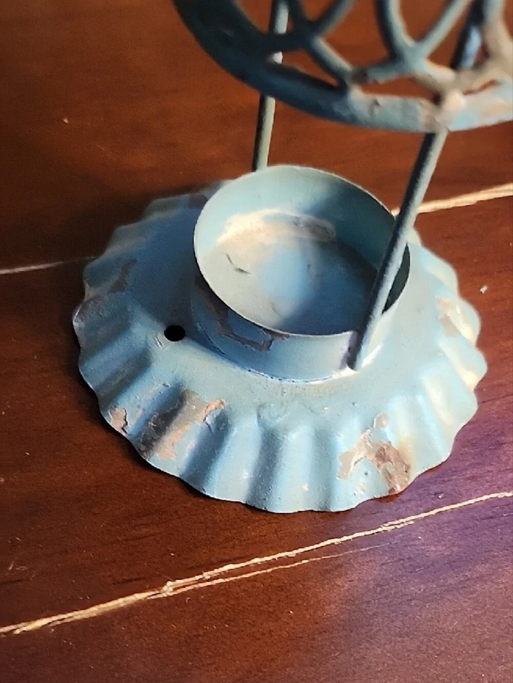 Distressed Blue Metal Decorative Lantern with Handle